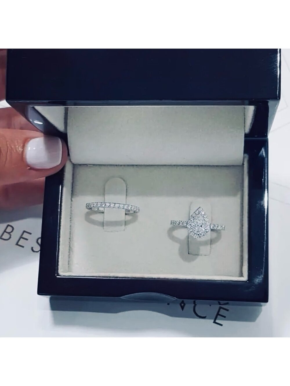 New - 2Pc Set - Silver Teardrop Cubic Zirconia Bridal Set Style Rings - Size 7